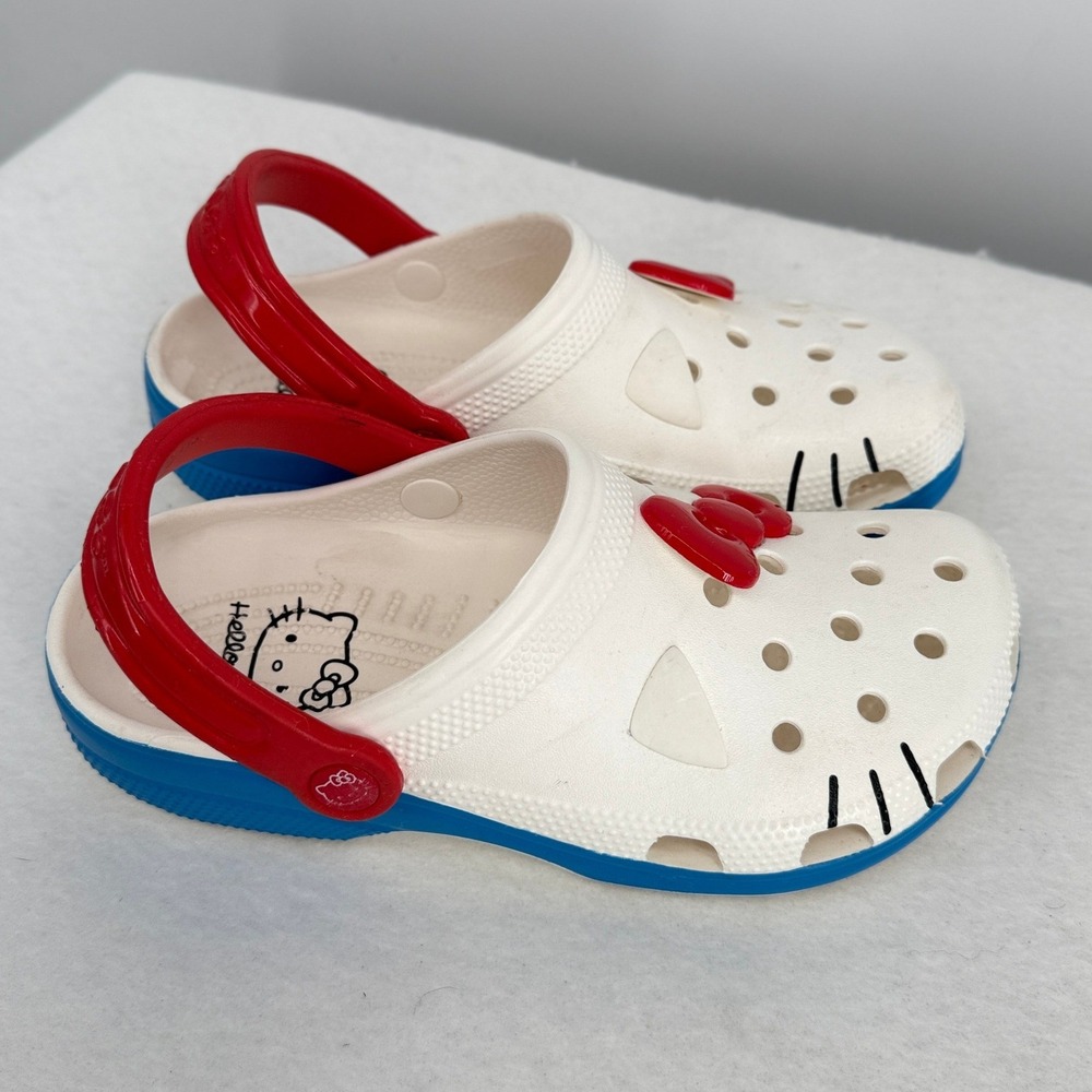 Crocs Hello Kitty White Red Blue 50th Ann. Classic Clog Shoes Mens 5 Womens 7